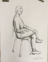 なべのさん 足を組んでいるのが良く描けている。ももの下が落ち着くと乗った感じが出る。